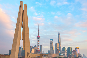 Image showing Sunset skyline of Shanghai metropolis 