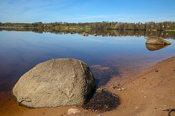 Image showing River landscape with big stones in Latvia.