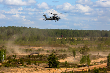 Image showing Fighting helicopter in military training Saber Strike in Latvia.