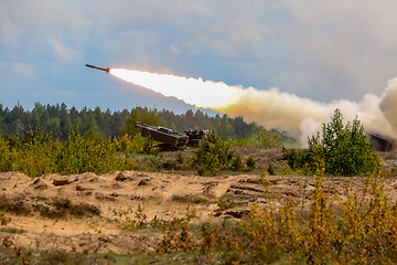 Image showing Launching rocket in military training Saber Strike in Latvia.