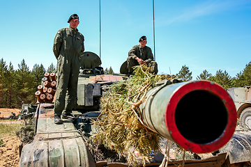 Image showing Soldiers on tank in military training Saber Strike in Latvia.