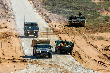 Image showing Military vehicles in training Saber Strike in Latvia.