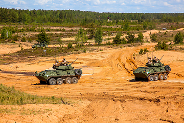 Image showing Armored vehicles in training Saber Strike in Latvia.