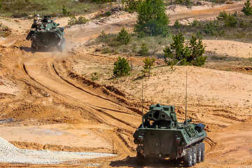 Image showing Armored vehicles in training Saber Strike in Latvia.