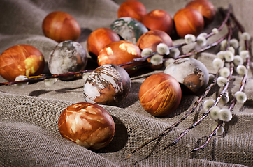 Image showing Painted eggs and pussy willow.