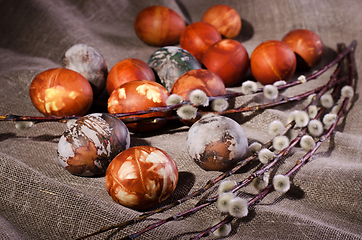 Image showing Painted eggs and pussy willow.