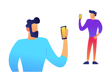 Image showing Two businessmen with mobile phones vector illustration.