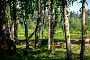 Image showing Recreation base near to the river. 