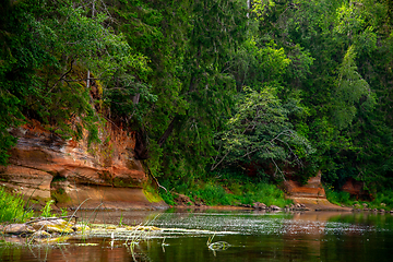 Image showing Landscape with river, cliff  and forest in Latvia.