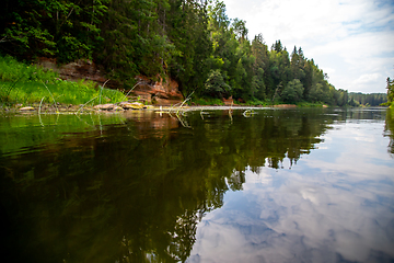 Image showing Landscape with river, cliff  and forest in Latvia.