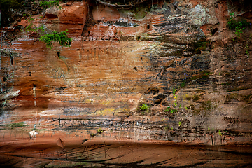 Image showing Red sandstone cliff near the river.