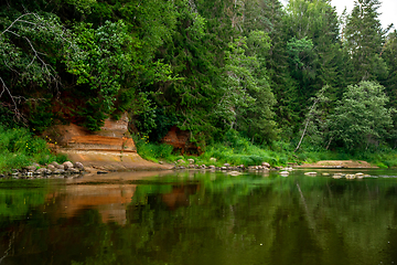 Image showing Landscape with river, cliff  and forest in Latvia.