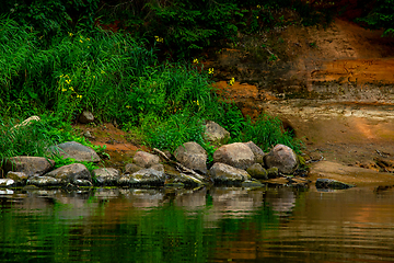 Image showing Landscape with river, cliff  and rocks in Latvia.