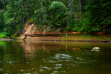 Image showing Landscape with river, cliff  and forest in Latvia.