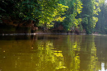 Image showing Landscape with river, cliff  and forest in Latvia.