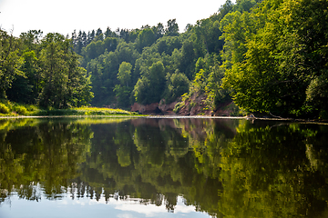 Image showing Landscape with river, cliff  and forest in Latvia.