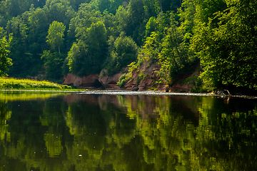 Image showing Landscape with river, cliff  and forest in Latvia.