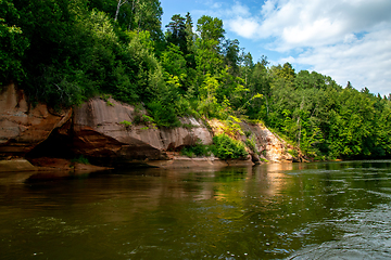 Image showing Landscape with river, cliff  and forest in Latvia.