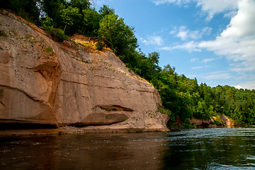 Image showing Landscape with river, cliff  and forest in Latvia.