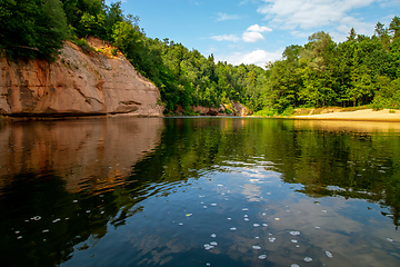 Image showing Landscape with river, cliff  and forest in Latvia.