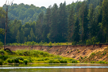 Image showing Landscape with river, cliff  and forest in Latvia.