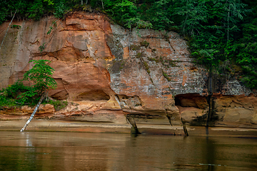 Image showing Landscape with river, cliff  and forest in Latvia.