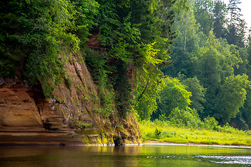 Image showing Landscape with river, cliff  and forest in Latvia.