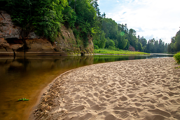 Image showing Landscape with river, cliff  and forest in Latvia.