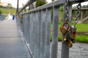 Image showing Locks on the metal bridge in Latvia. 