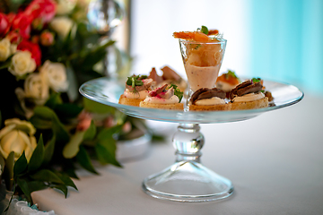 Image showing Shrimp salad and sandwiches on plate.