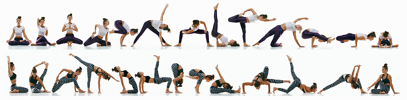 Image showing Sporty woman doing yoga practice on white background, collage