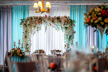 Image showing Restaurant decorated for wedding party