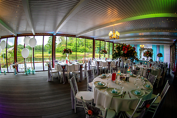 Image showing Restaurant decorated for wedding party