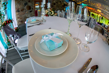 Image showing Table setting for wedding party in restaurant