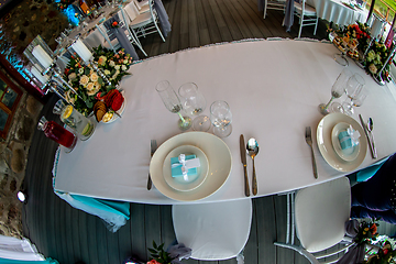 Image showing Table setting for wedding party in restaurant