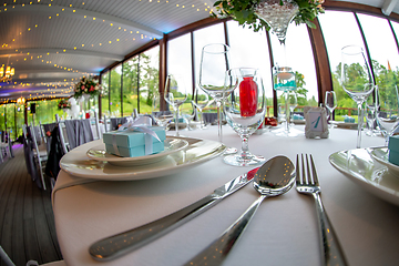 Image showing Table setting for wedding party in restaurant