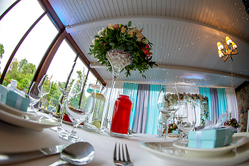 Image showing Table setting for wedding party in restaurant