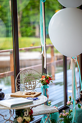 Image showing Room decorated for wedding party in restaurant