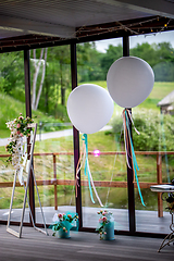 Image showing Room decorated for wedding party in restaurant
