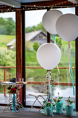 Image showing Room decorated for wedding party in restaurant