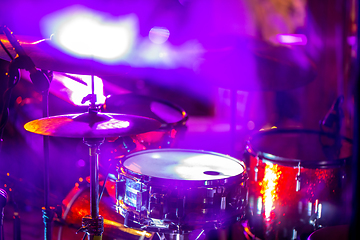 Image showing Drumkit in abstract multicolored light