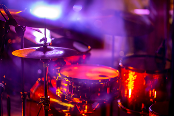 Image showing Drumkit in abstract multicolored light