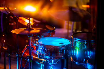 Image showing Drumkit in abstract multicolored light