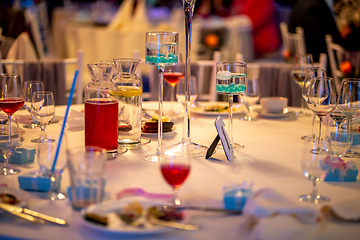 Image showing Tables setting for wedding party in restaurant