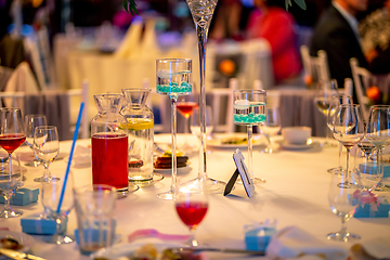 Image showing Tables setting for wedding party in restaurant