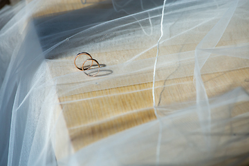 Image showing Wedding rings on the bridal veil