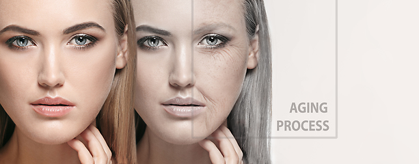 Image showing Beautiful female face, concept of skincare and lifting