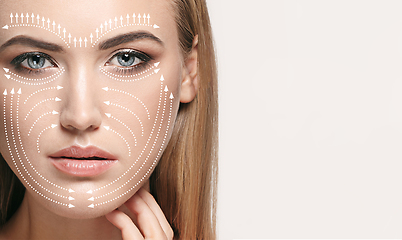 Image showing Beautiful female face, concept of skincare and lifting