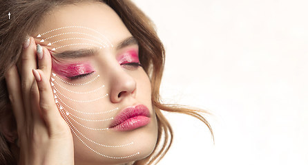 Image showing Beautiful female face, concept of skincare and lifting