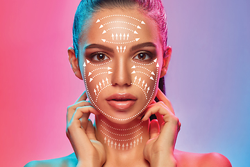 Image showing Beautiful female face, concept of skincare and lifting